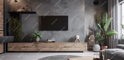 Premium AI Image | A living room with a tv on the wall and a plant on ...