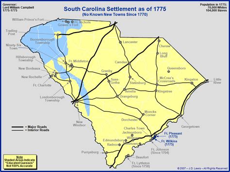 The Royal Colony of South Carolina - The Towns and Settlements in 1775