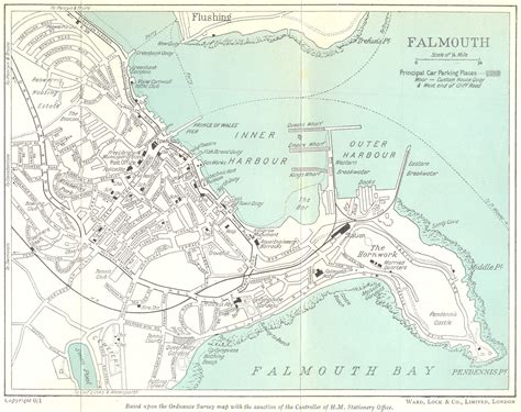 FALMOUTH vintage town/city Plan. Cornwall. WARD LOCK c1955 old vintage map