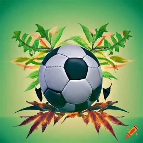 Soccer ball with leaves on the ground