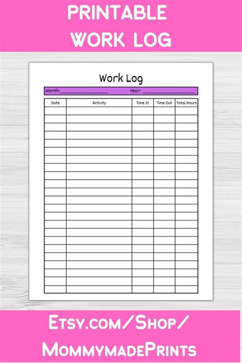 Monthly Work Log Printable. Time Log. Task Log. Working Hours | Etsy | Time tracker, Hours ...