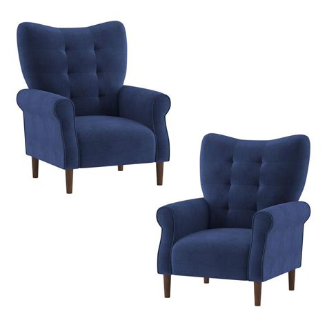 EVERGLADE HOME Cecily Navy Blue Velvet Tufted Back Club Accent Chair (Set of 2) LX-1046BU-1-2 ...