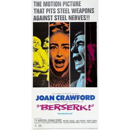 Berserk Diana Dors (Blue) Joan Crawford (Orange) Michael Gough (Green) 1967 Movie Poster ...