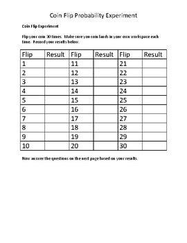 Coin Flip Probability Experiment by Mrs Palmetto's Store | TpT