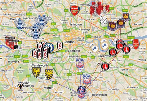 London Football Stadiums Map | Coastal Map World