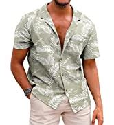 Coofandy Men's Hawaiian Floral Shirts Cotton Linen Button Down Tropical Holiday Beach Shirts X ...