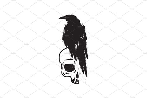 Black raven crow on skull. – MasterBundles