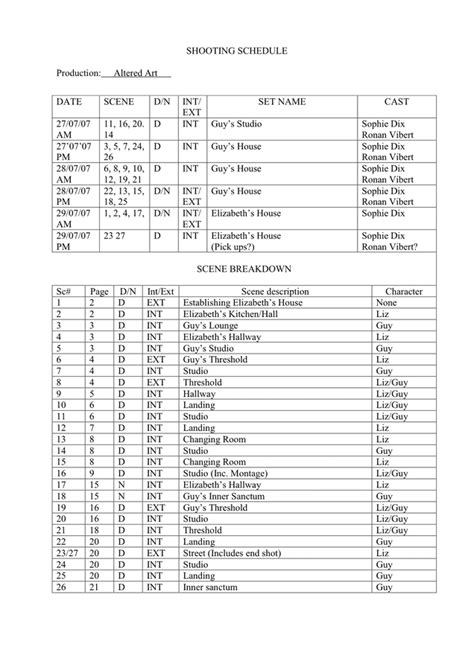 Shooting Schedule Template - download free documents for PDF, Word and ...