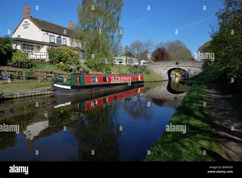 A traditional English narrow boat moored at Wheaton Aston, Shropshire ...