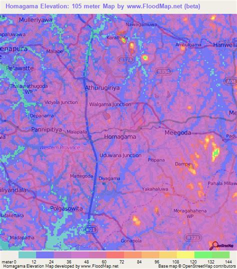 Elevation of Homagama,Sri Lanka Elevation Map, Topography, Contour