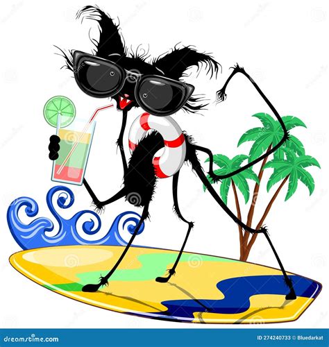 Cat Funny and Silly Character Summer Fun Surfing on Waves with a ...