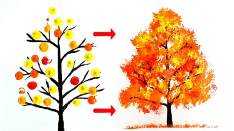 How to Paint Tree / Acrylic / Easy For Beginners / Colorful Autumn Tree - YouTube
