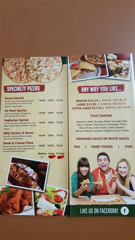 Menu at Geno's Pizza pizzeria, Gatlinburg, 385 East Pkwy