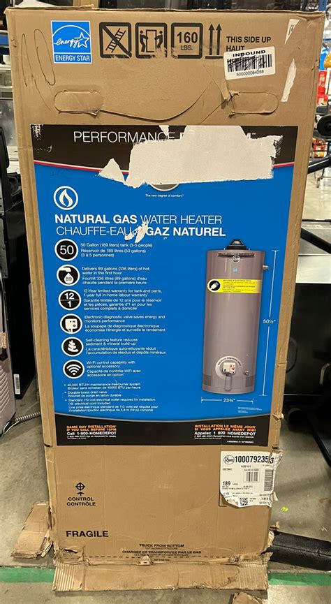 Rheem Performance Platinum 50 Gallon (189L) 12 Year 40,000 BTU Tank Ga ...