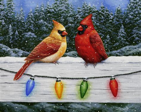 Bird Painting - Christmas Cardinals Painting by Crista Forest - Fine Art America