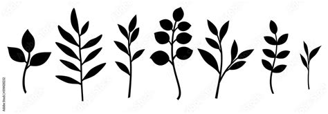 Set of decorative leaf silhouette. Different vector branches. Simple ...