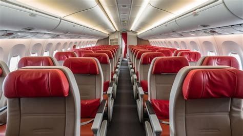 Premium AI Image | Interior of airplane with red seats and red seats ...