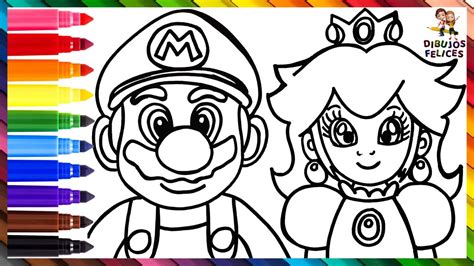 Dibuja y Colorea A Super Mario Y A La Princesa Peach Dibujos Para Niños