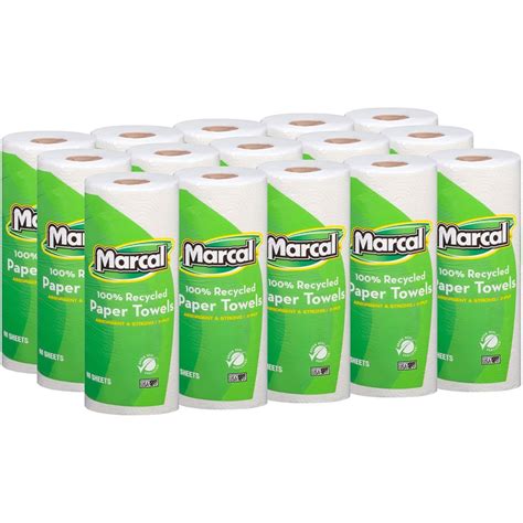 Marcal 100% Recycled, Paper Towels - 2 Ply - 11" x 9" - 60 Sheets/Roll - White - Absorbent - 15 ...