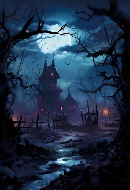 Premium AI Image | haunted house night background