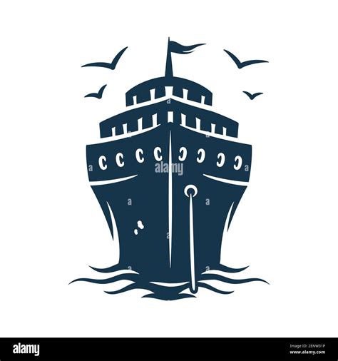Cruise ship vacation, sea travel transport. Vector marine nautical illustration for logo design ...