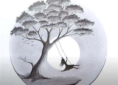 A girl swinging in a tree - Pencil Drawing || Scenery drawing easy for Beginners | Drawing ...