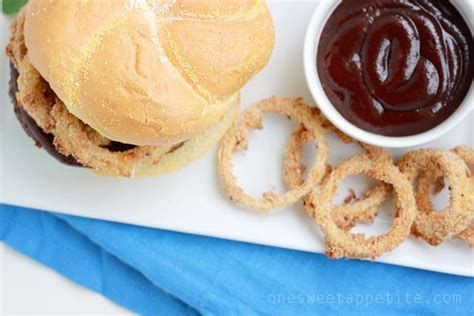 Western Burger Recipe with Onion Rings - One Sweet Appetite