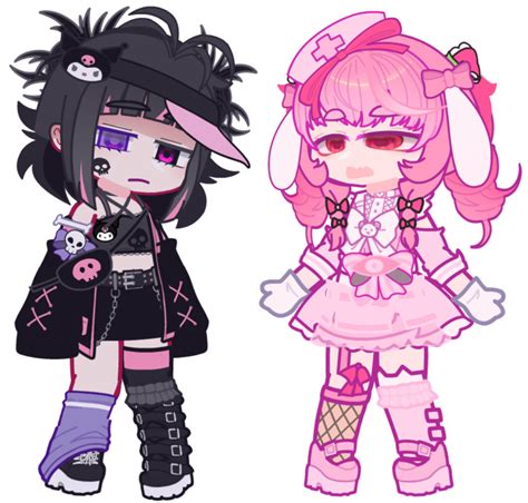 two anime characters, one in pink and the other in black