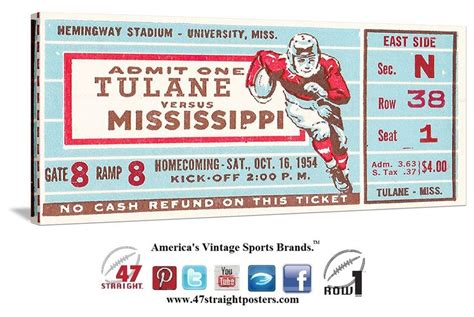 Ole Miss football tickets. 1954 Tulane vs. Ole Miss football ticket art ...