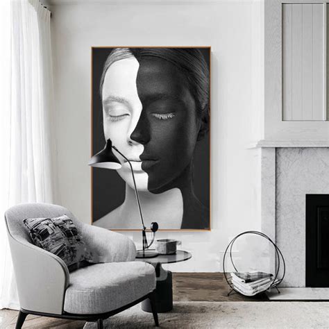 Abstract Art Portrait Painting Black And White Faces Art Picture For Living Room Canvas Print ...