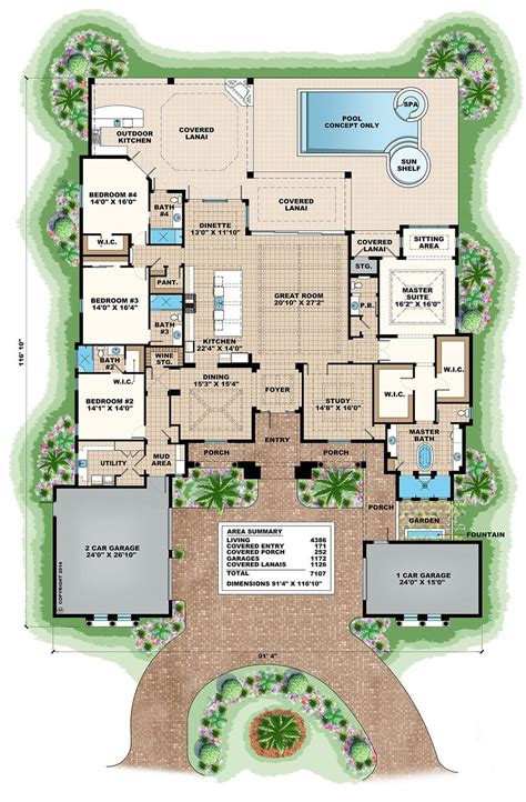 Mediterranean floor plans, Mediterranean style house plans, Mediterranean house plans