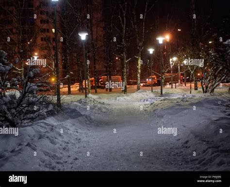 street light at night in winter, Moscow Stock Photo - Alamy