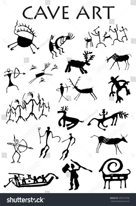 Set Cave Art White Background Vector Stock Vector (Royalty Free ...