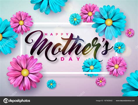 Happy Mothers Day Greeting card with flower on pink background. Vector ...