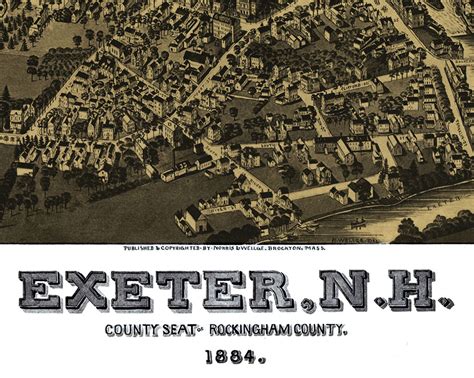 Exeter, NH in 1884 - Bird's Eye View Map, Aerial, Panorama, Vintage ...