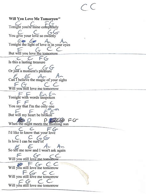 Will You Still Love Me Tomorrow (Carole King) Guitar Chord Chart with Lyrics - http://ww ...