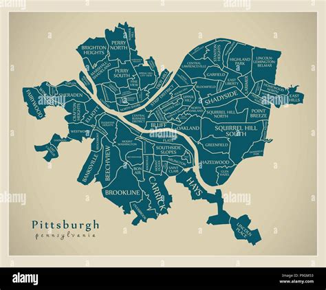 Modern City Map - Pittsburgh Pennsylvania city of the USA with ...