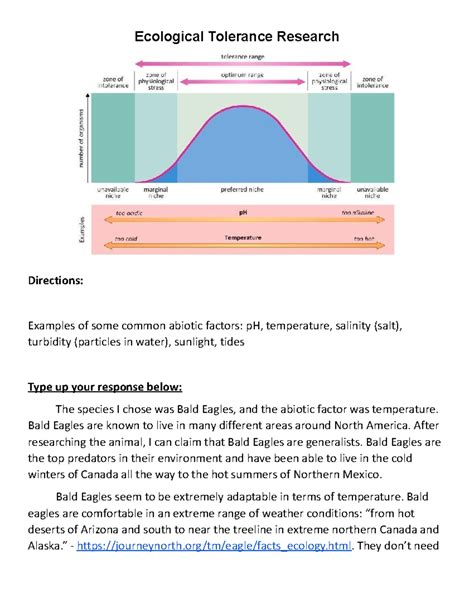 Ecological Tolerance Research - Ecological Tolerance Research Directions: Examples of some ...