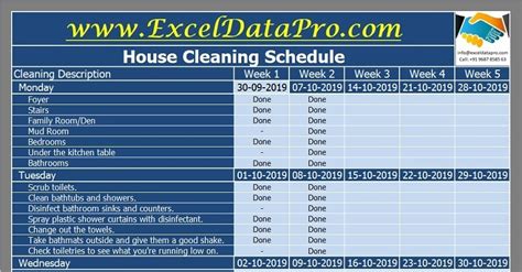 Download House Cleaning Schedule Excel Template - ExcelDataPro