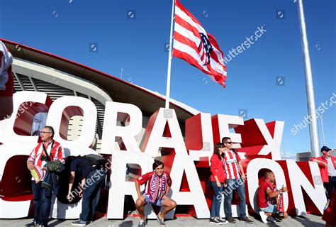 Atletico Madrid Fans Pose Near New Editorial Stock Photo - Stock Image ...