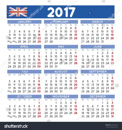 2017 Elegant Squared Calendar English Uk. Year 2017 Calendar. Calendar 2017. File Easy To Edit ...