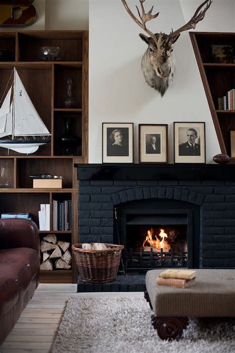 Matte Black Fireplace in a Study | Farm house living room, Painted brick fireplaces, Living room ...