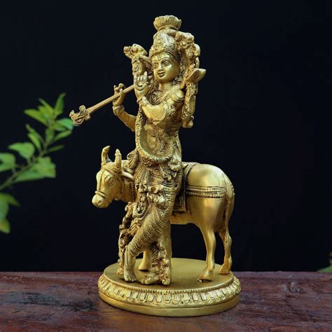 Brass Lord Cow Krishna Statue – Craftview