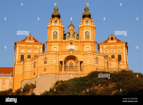 Melk Abbey soon before sunset at Melk on the Danube River in Wachau, Lower Austria Stock Photo ...