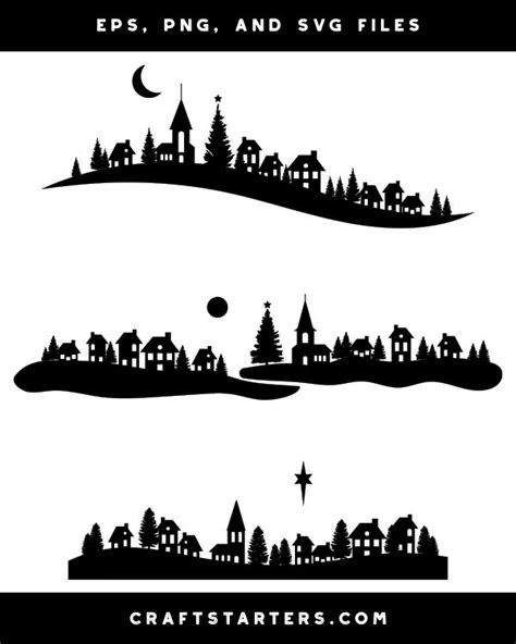 Christmas Village Silhouette Clip Art | Silhouette clip art, Silhouette christmas, Christmas ...