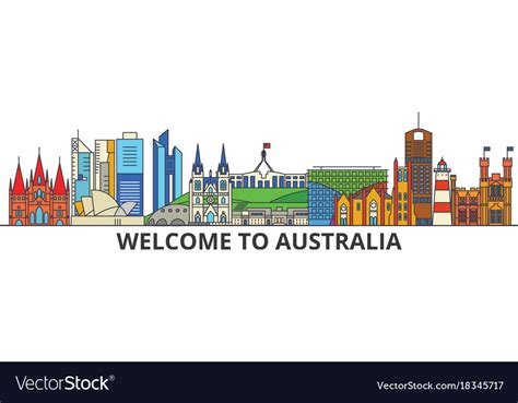 Australia outline skyline australian flat thin Vector Image