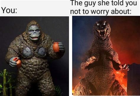 two pictures of godzillas, one is holding an orange ball and the other ...