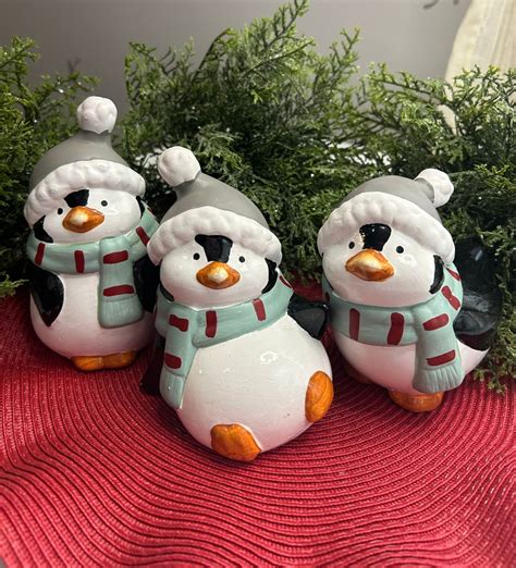 Penguin Figurines, Christmas Decoe, Holiday Figures, Tabletop Christmas Decor, Collectible ...