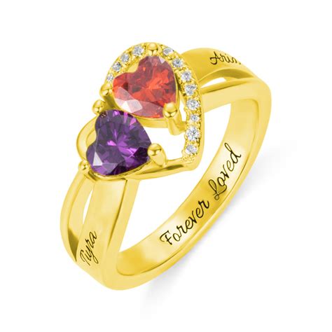 Personalized Heart Birthstone Ring Gift for Her