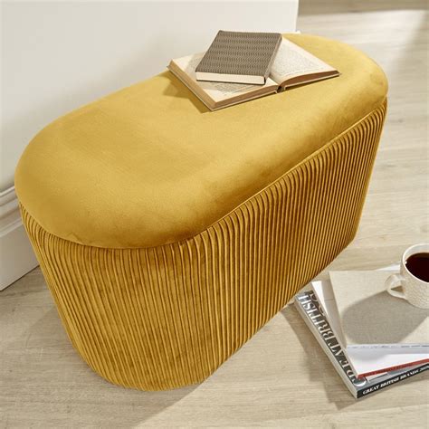 Velvet Mustard Ottoman Storage Bedding Box Pouffe Stool Footstool And Bench | eBay